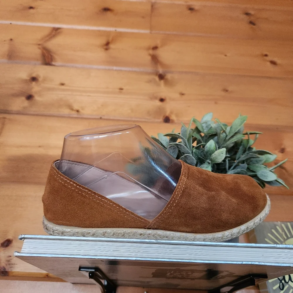 Saks Fifth Avenue Asi Cognac Brown Leather D'Orsay Espadrille Shoes Flats Sz‎ 36